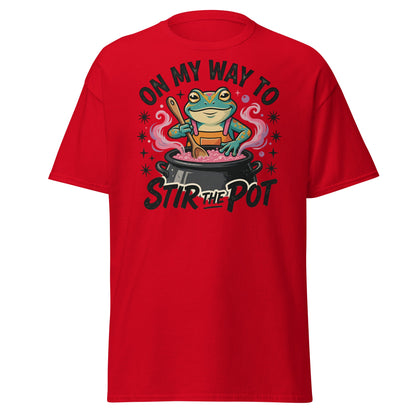 On My Way To Stir The Pot Funny Frog T-Shirt - Red - T-Shirts Online