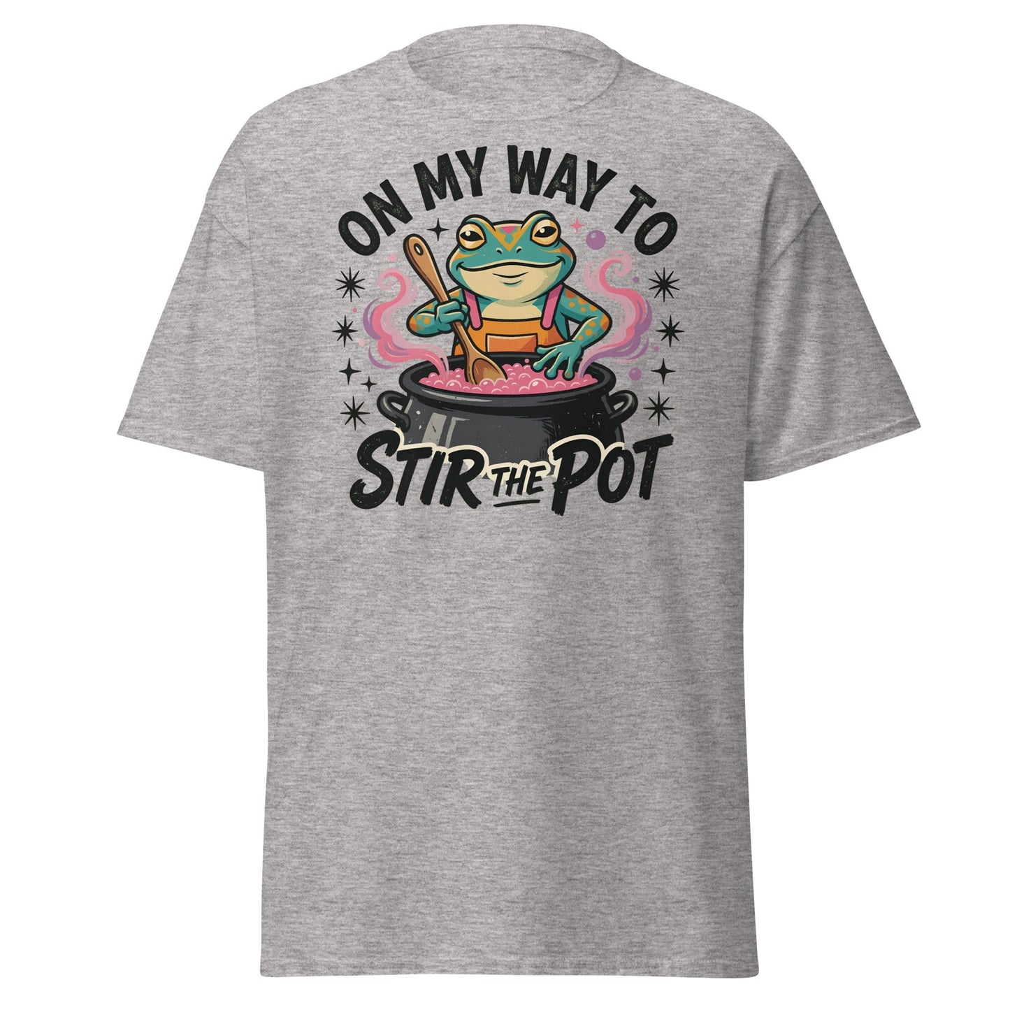 On My Way To Stir The Pot Funny Frog T-Shirt - Sport Grey - T-Shirts Online