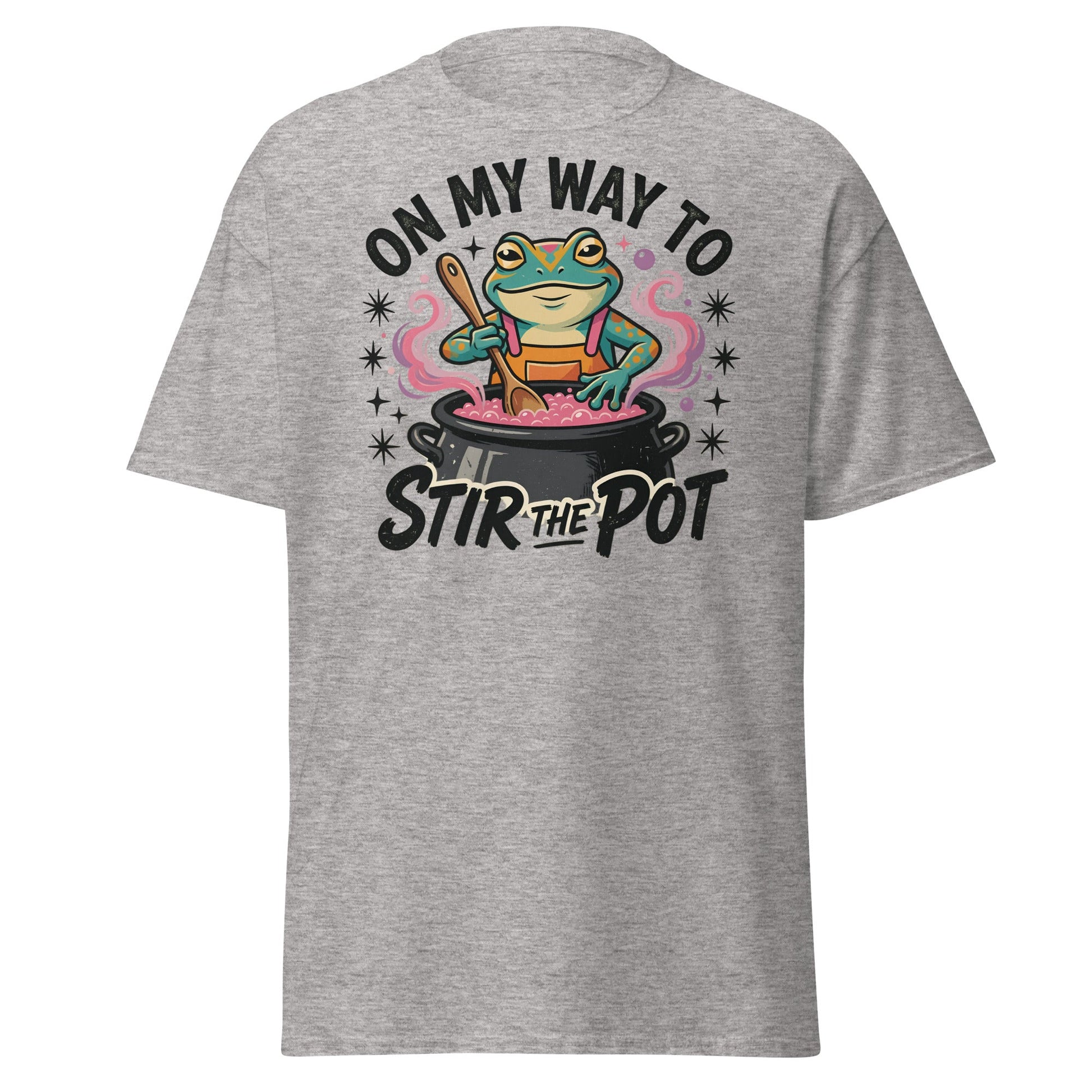 On My Way To Stir The Pot Funny Frog T-Shirt - Sport Grey - T-Shirts Online