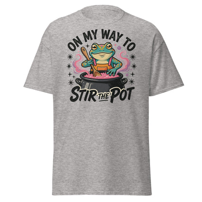 On My Way To Stir The Pot Funny Frog T-Shirt - Sport Grey - T-Shirts Online