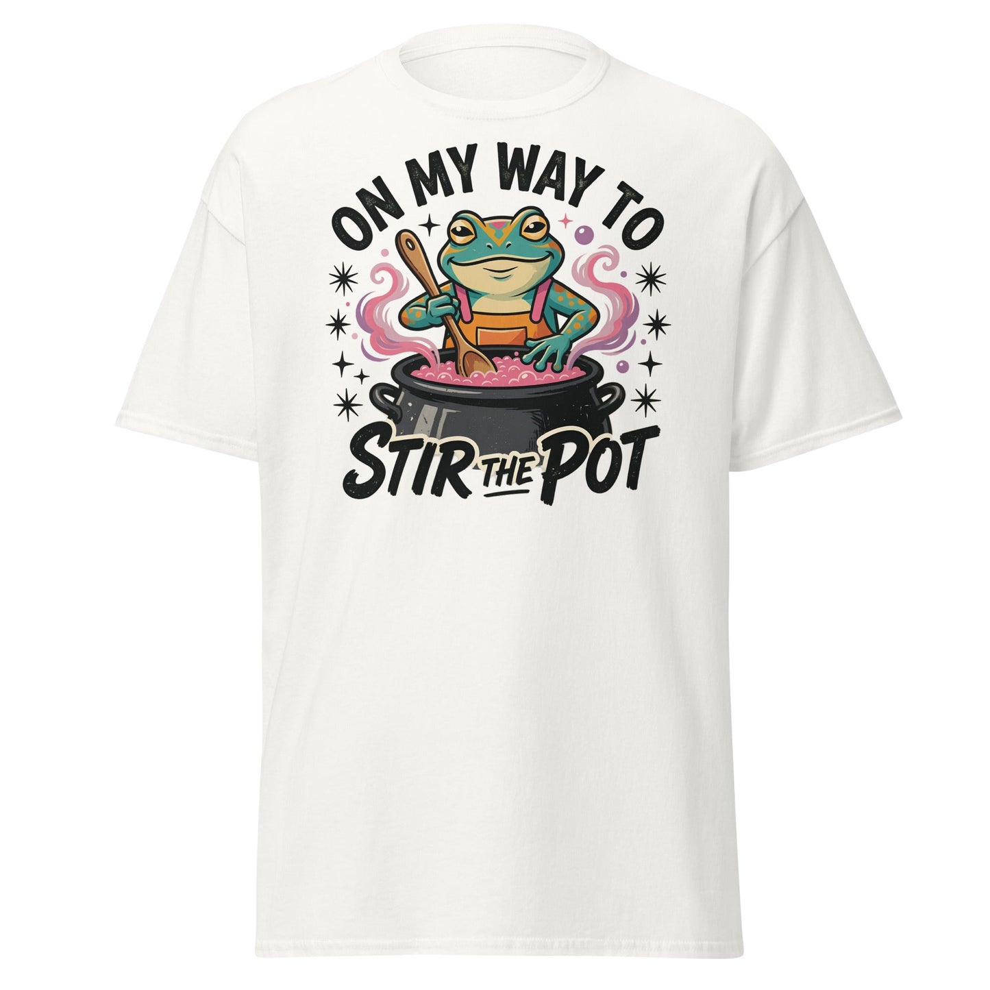 On My Way To Stir The Pot Funny Frog T-Shirt - White - T-Shirts Online