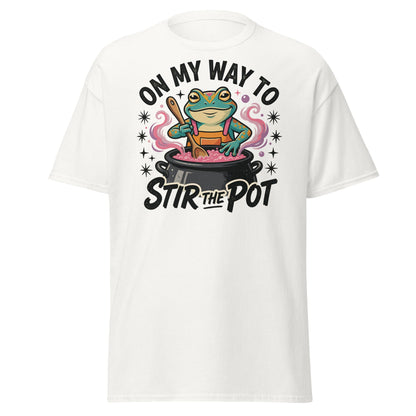 On My Way To Stir The Pot Funny Frog T-Shirt - White - T-Shirts Online