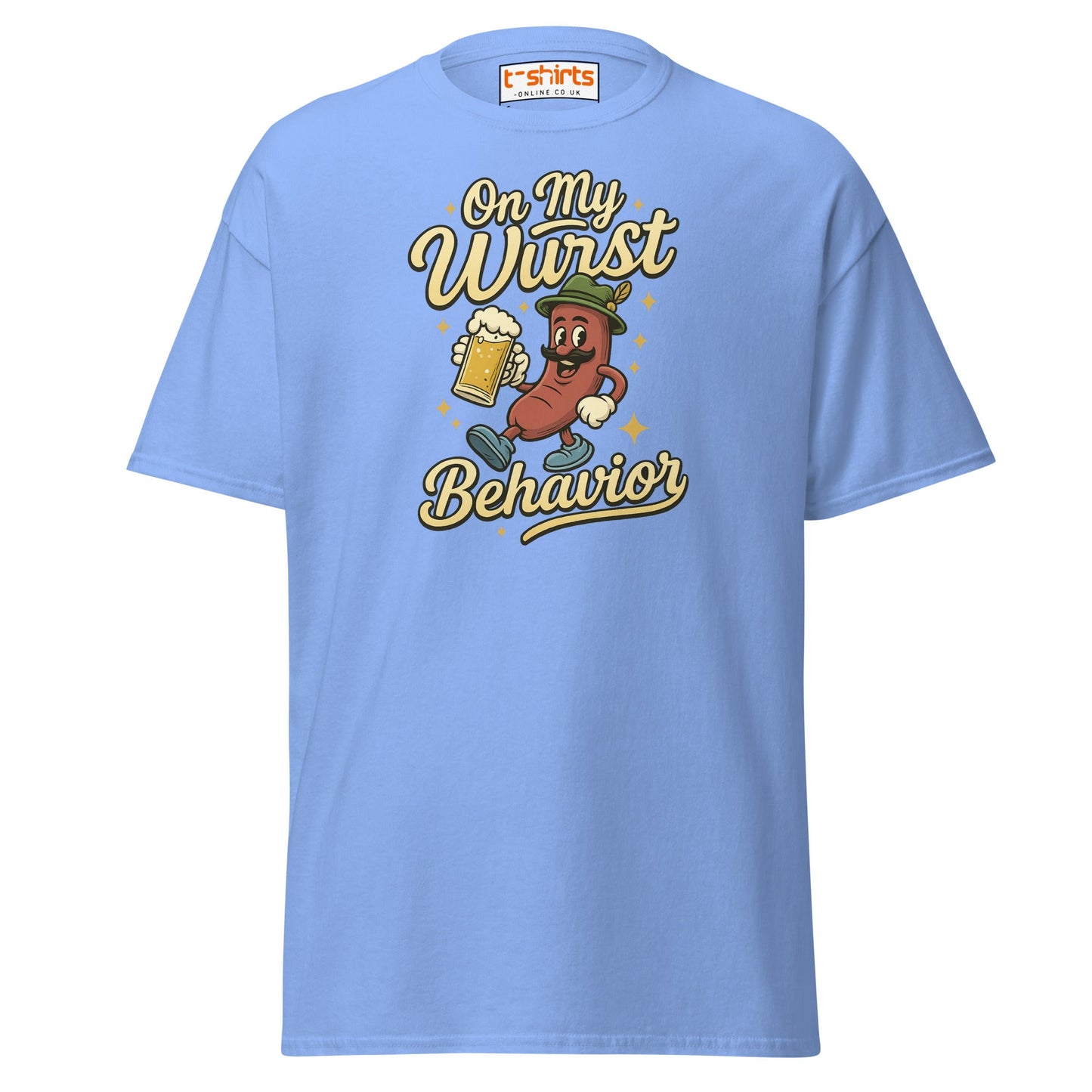 On My Wurst Behavior Tee – Funny Oktoberfest Shirt - Carolina Blue - T-Shirts Online