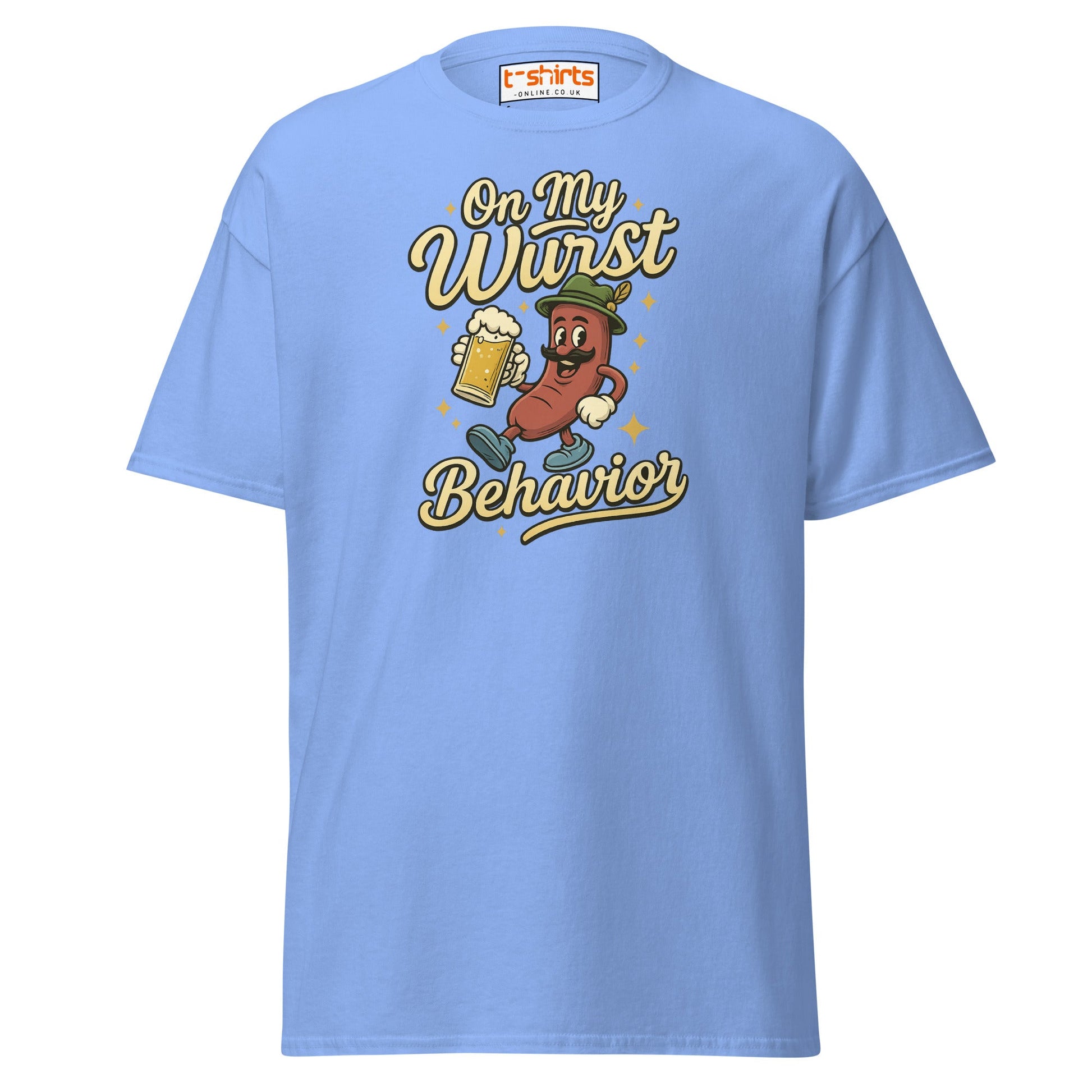 On My Wurst Behavior Tee – Funny Oktoberfest Shirt - Carolina Blue - T-Shirts Online