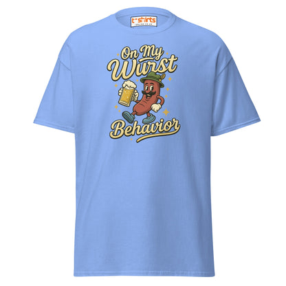 On My Wurst Behavior Tee – Funny Oktoberfest Shirt - Carolina Blue - T-Shirts Online