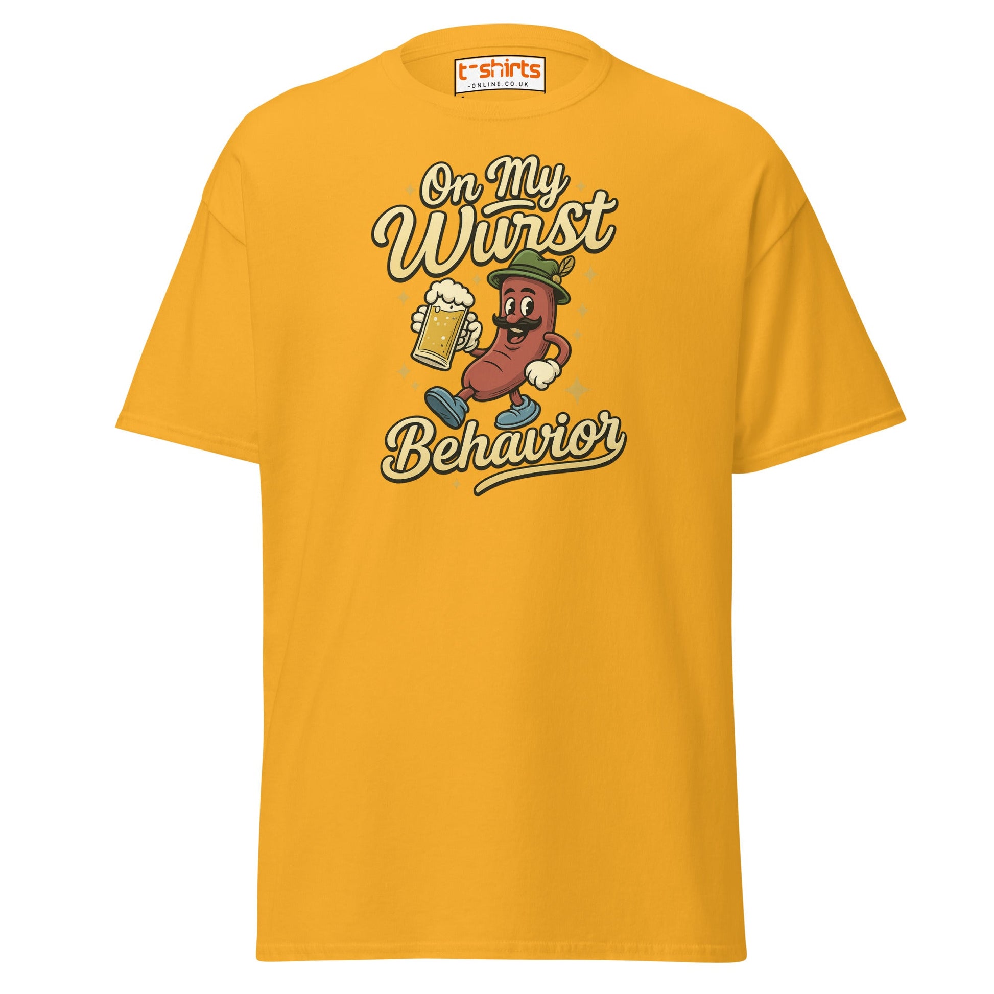 On My Wurst Behavior Tee – Funny Oktoberfest Shirt - Gold - T-Shirts Online