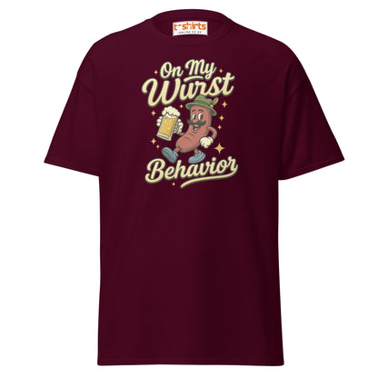 On My Wurst Behavior Tee – Funny Oktoberfest Shirt - Maroon - T-Shirts Online
