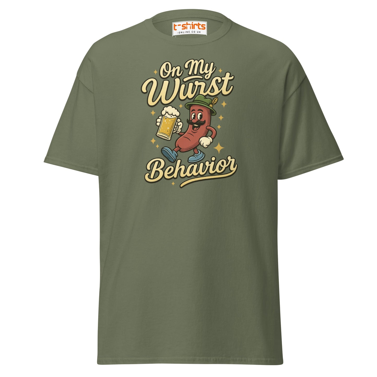 On My Wurst Behavior Tee – Funny Oktoberfest Shirt - Military Green - T-Shirts Online
