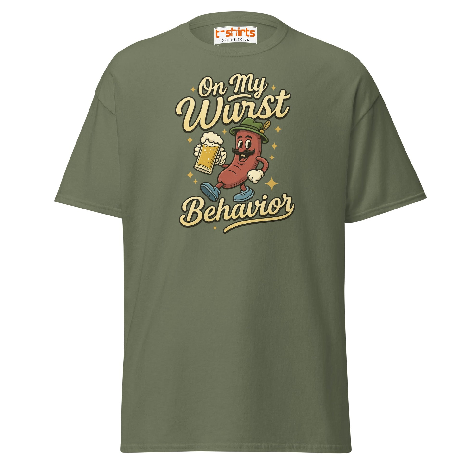On My Wurst Behavior Tee – Funny Oktoberfest Shirt - Military Green - T-Shirts Online