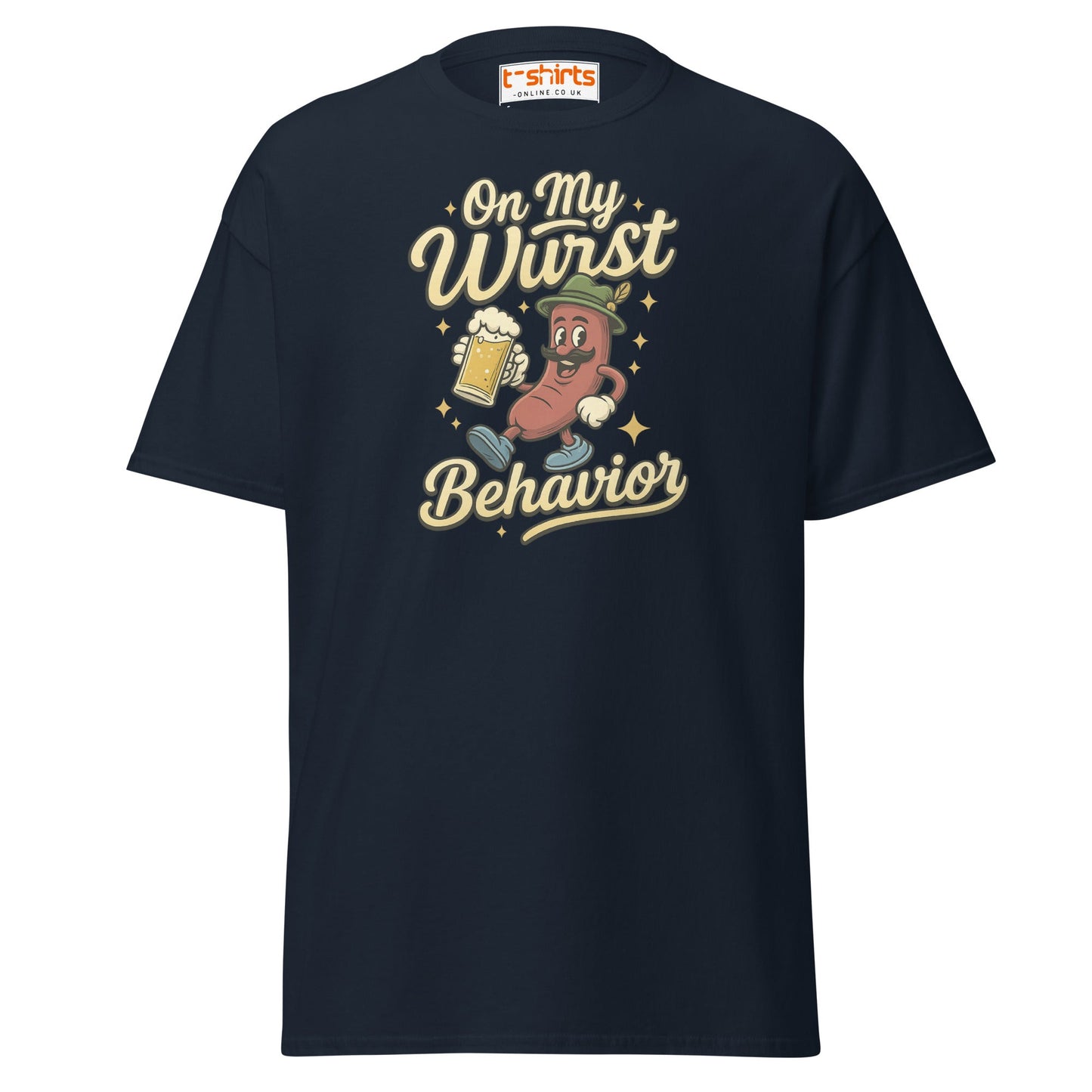 On My Wurst Behavior Tee – Funny Oktoberfest Shirt - Navy - T-Shirts Online