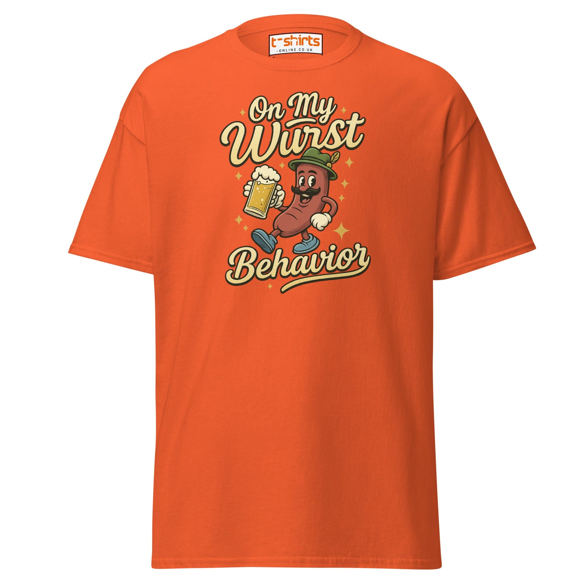 On My Wurst Behavior Tee – Funny Oktoberfest Shirt - Orange - T-Shirts Online