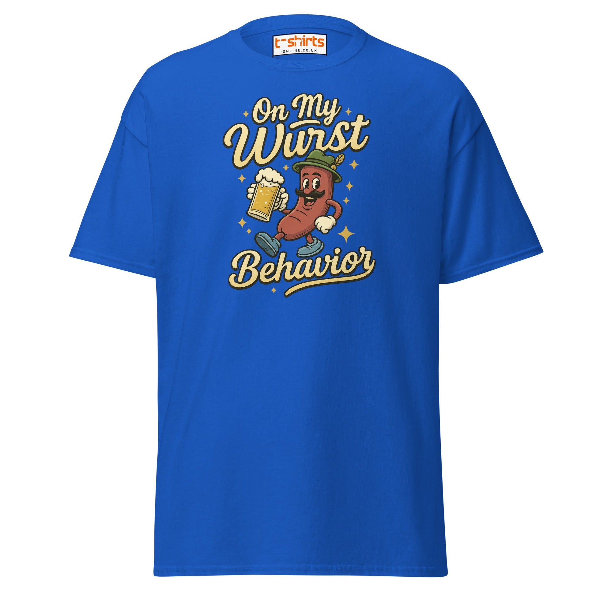On My Wurst Behavior Tee – Funny Oktoberfest Shirt - Royal - T-Shirts Online