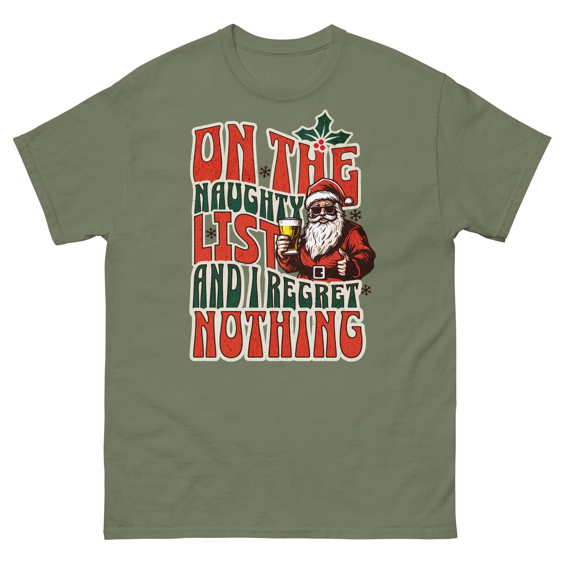 On The Naughty List | Christmas T-Shirt - Military Green - T-Shirts Online