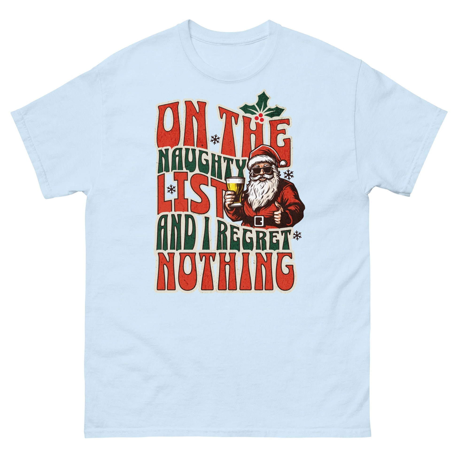 On The Naughty List | Christmas T-Shirt - Light Blue - T-Shirts Online