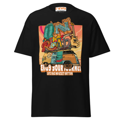 On The Road Again T-Shirt | Retro Travel Adventure Tee - Black - T-Shirts Online
