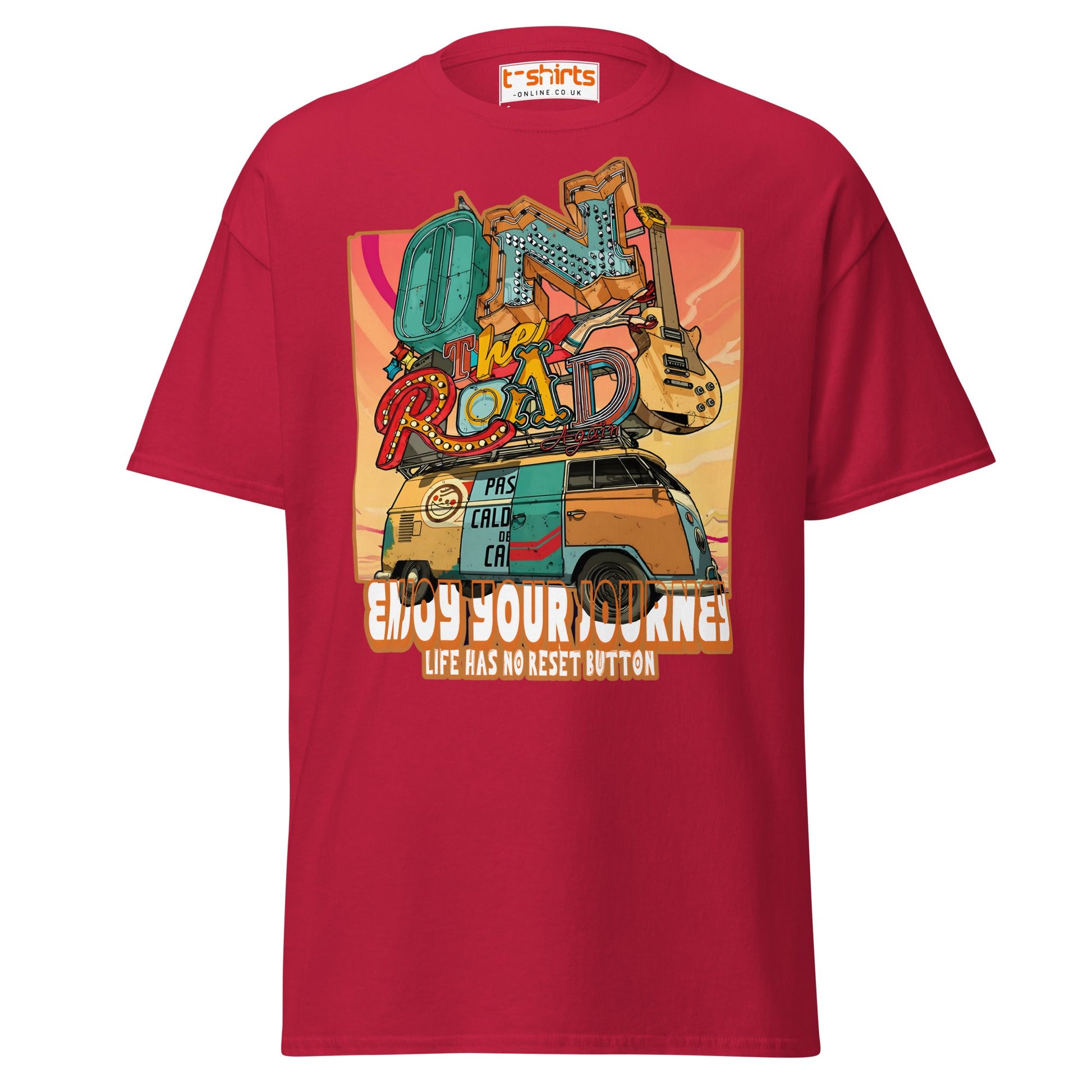 On The Road Again T-Shirt | Retro Travel Adventure Tee - Cardinal - T-Shirts Online