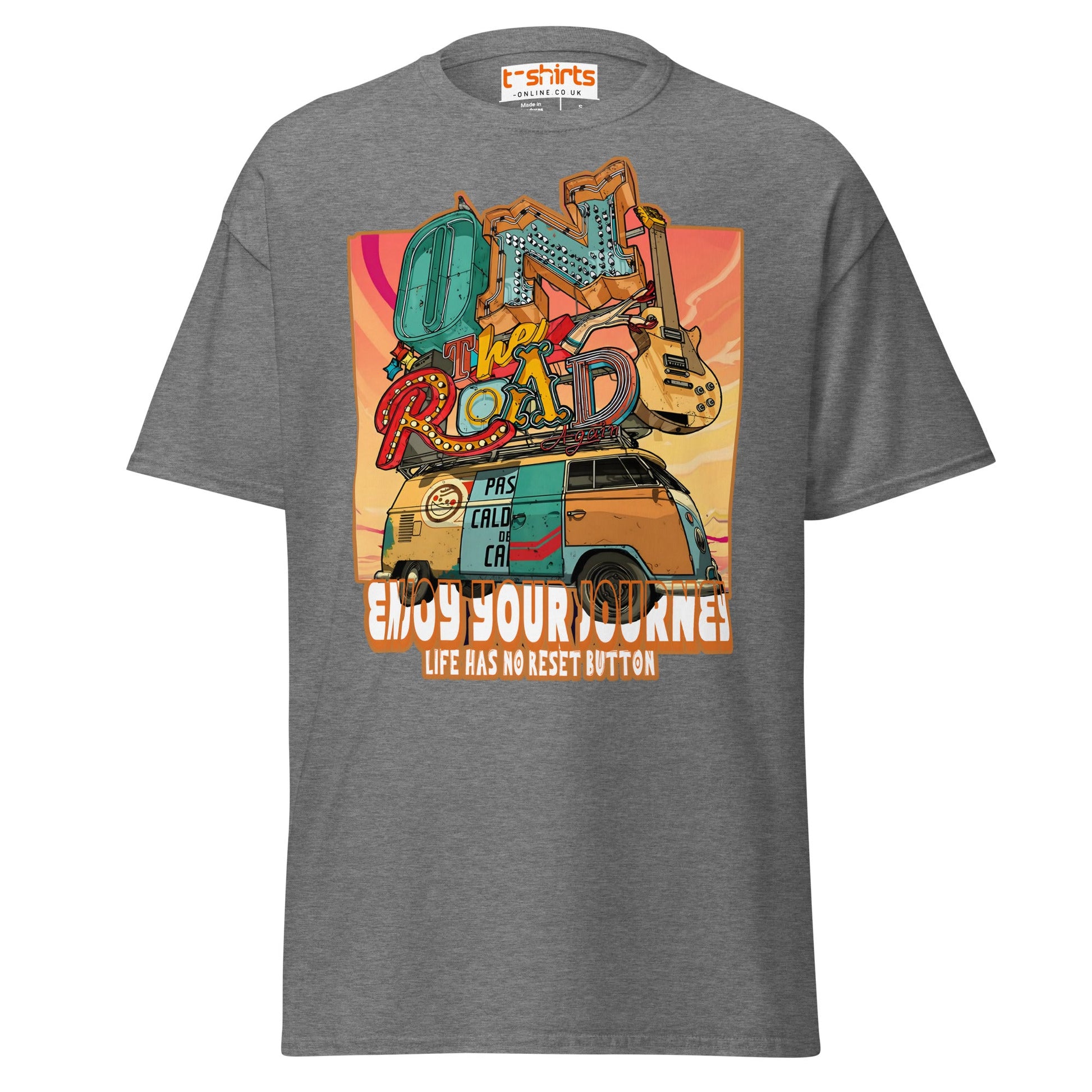 On The Road Again T-Shirt | Retro Travel Adventure Tee - Graphite Heather - T-Shirts Online