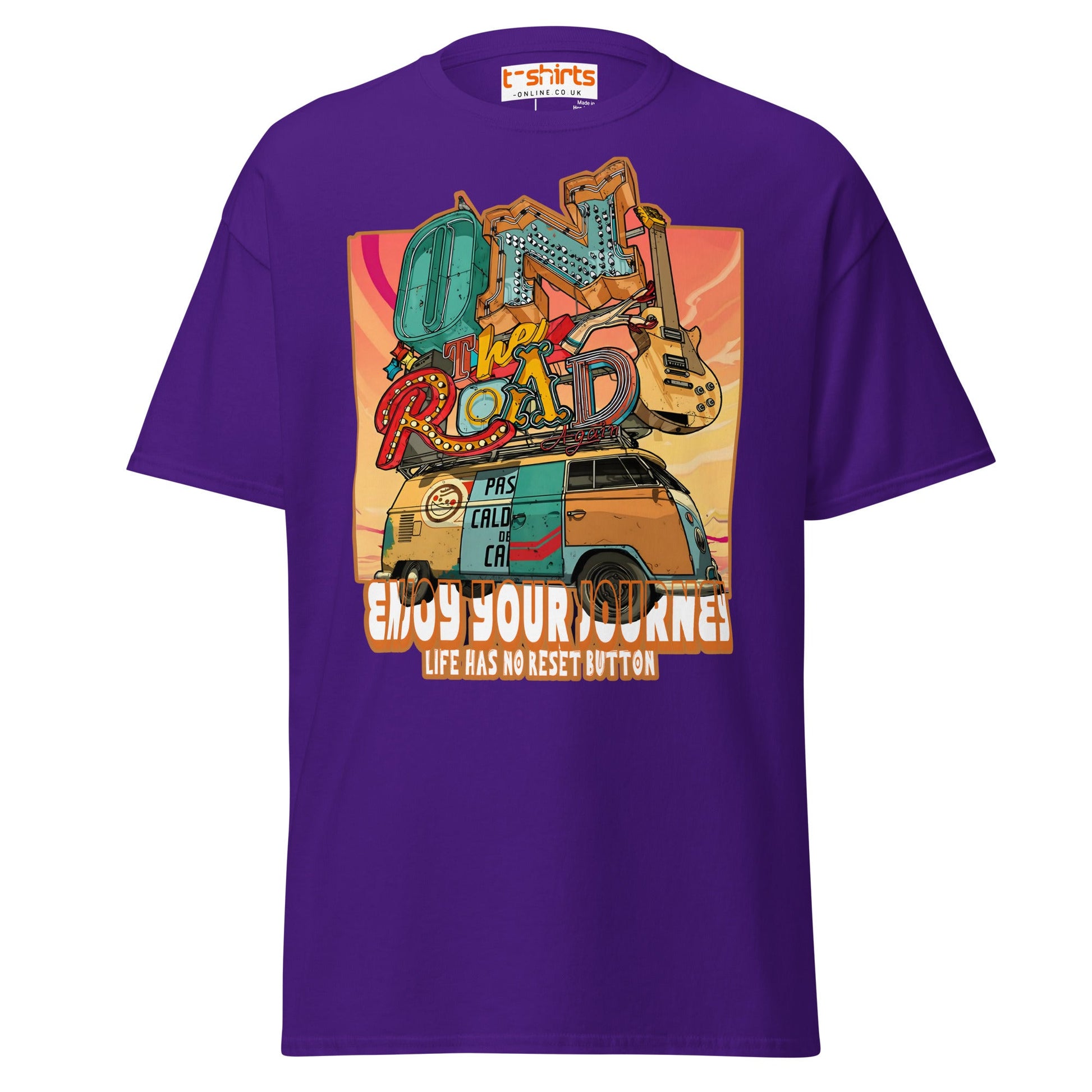 On The Road Again T-Shirt | Retro Travel Adventure Tee - Purple - T-Shirts Online