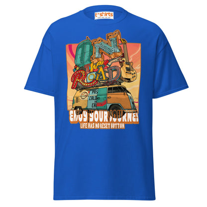On The Road Again T-Shirt | Retro Travel Adventure Tee - Royal - T-Shirts Online