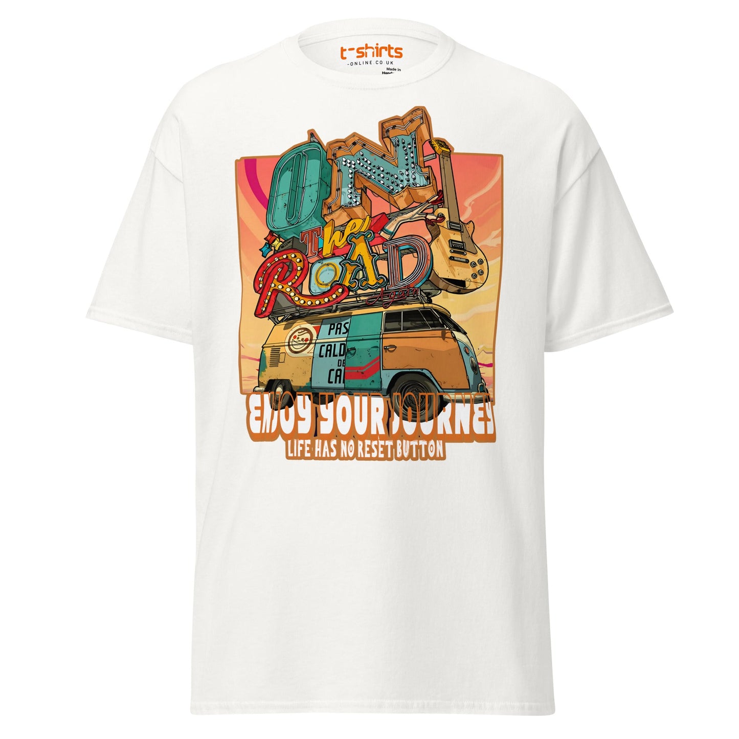 On The Road Again T-Shirt | Retro Travel Adventure Tee - White - T-Shirts Online