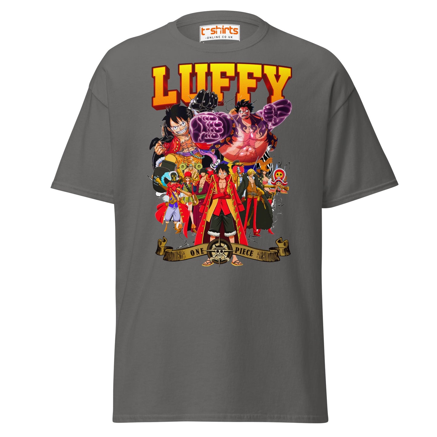 One Piece Luffy T-Shirt | Straw Hat Pirates Anime Tee - Charcoal - T-Shirts Online
