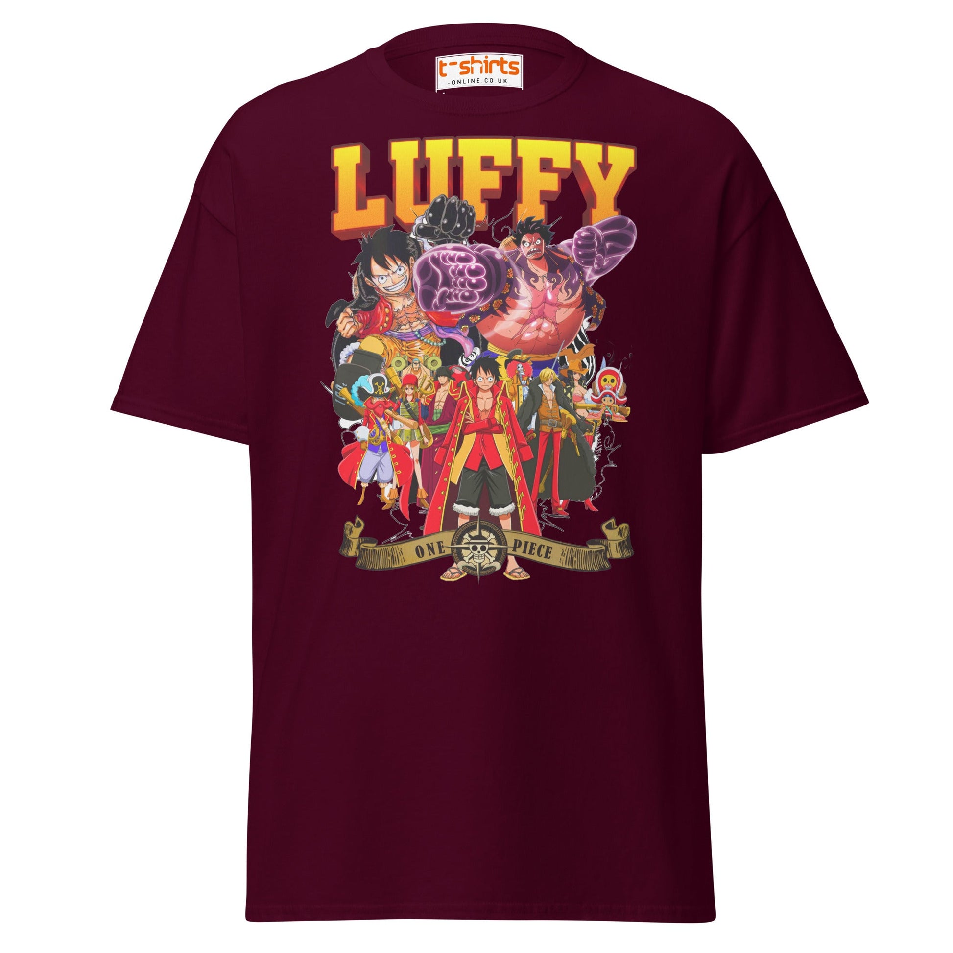 One Piece Luffy T-Shirt | Straw Hat Pirates Anime Tee - Maroon - T-Shirts Online