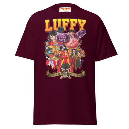 One Piece Luffy T-Shirt | Straw Hat Pirates Anime Tee - Maroon - T-Shirts Online