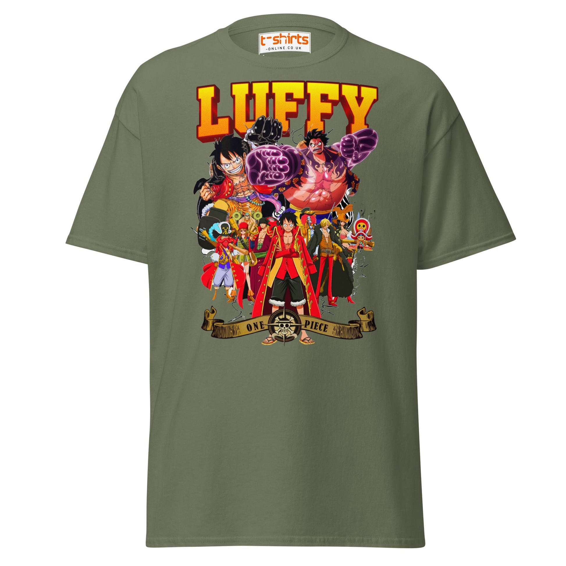 One Piece Luffy T-Shirt | Straw Hat Pirates Anime Tee - Military Green - T-Shirts Online