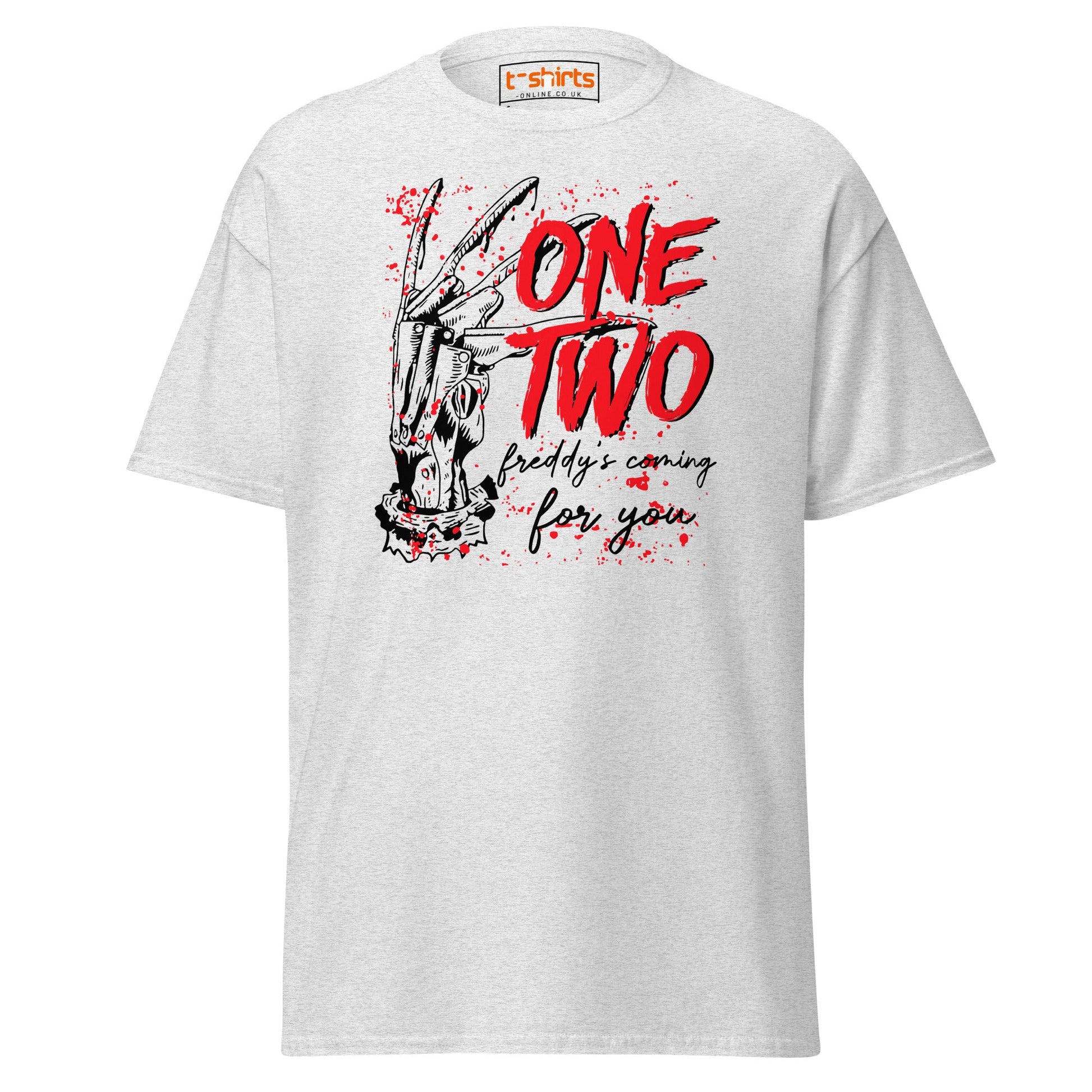 One Two Horror T-Shirt | Bloody Splatter Halloween Tee - Ash - T-Shirts Online