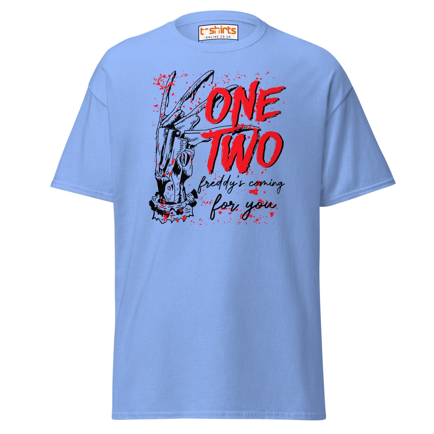 One Two Horror T-Shirt | Bloody Splatter Halloween Tee - Carolina Blue - T-Shirts Online
