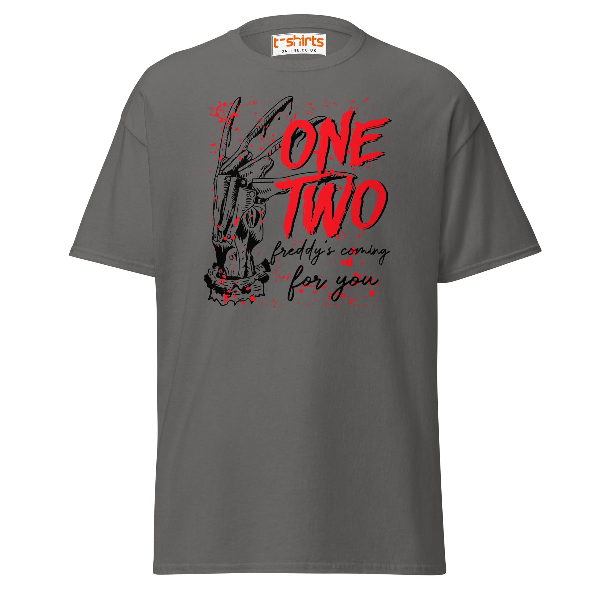 One Two Horror T-Shirt | Bloody Splatter Halloween Tee - Charcoal - T-Shirts Online