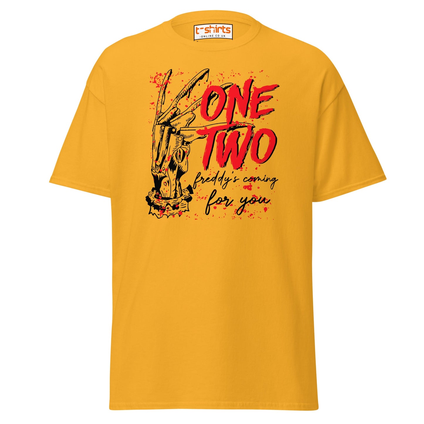 One Two Horror T-Shirt | Bloody Splatter Halloween Tee - Gold - T-Shirts Online