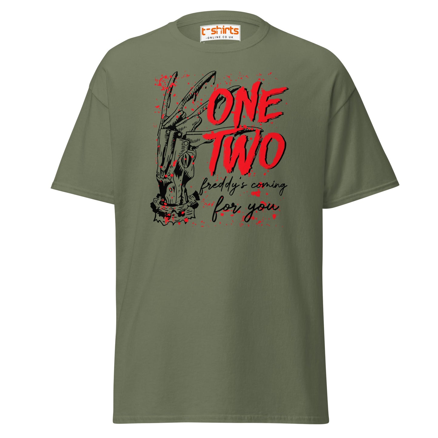 One Two Horror T-Shirt | Bloody Splatter Halloween Tee - Military Green - T-Shirts Online