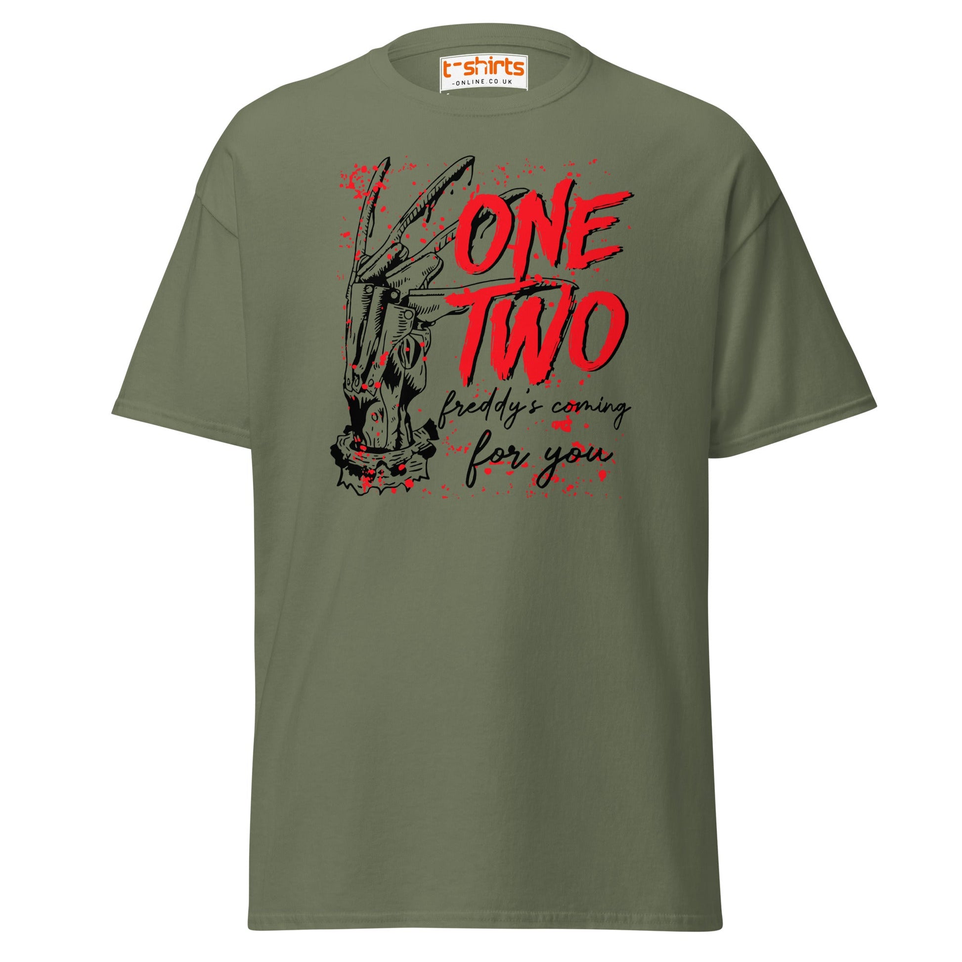 One Two Horror T-Shirt | Bloody Splatter Halloween Tee - Military Green - T-Shirts Online
