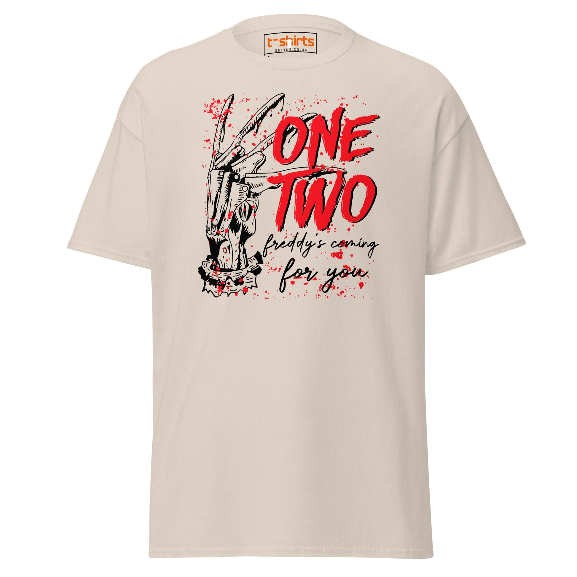 One Two Horror T-Shirt | Bloody Splatter Halloween Tee - Natural - T-Shirts Online