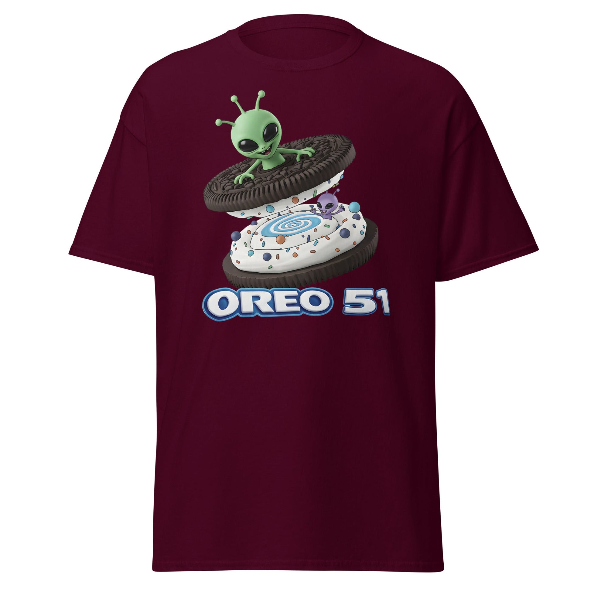 Oreo 51 Alien Cookie T-Shirt - Area 51 & UFO Fan Tee - Maroon - T-Shirts Online