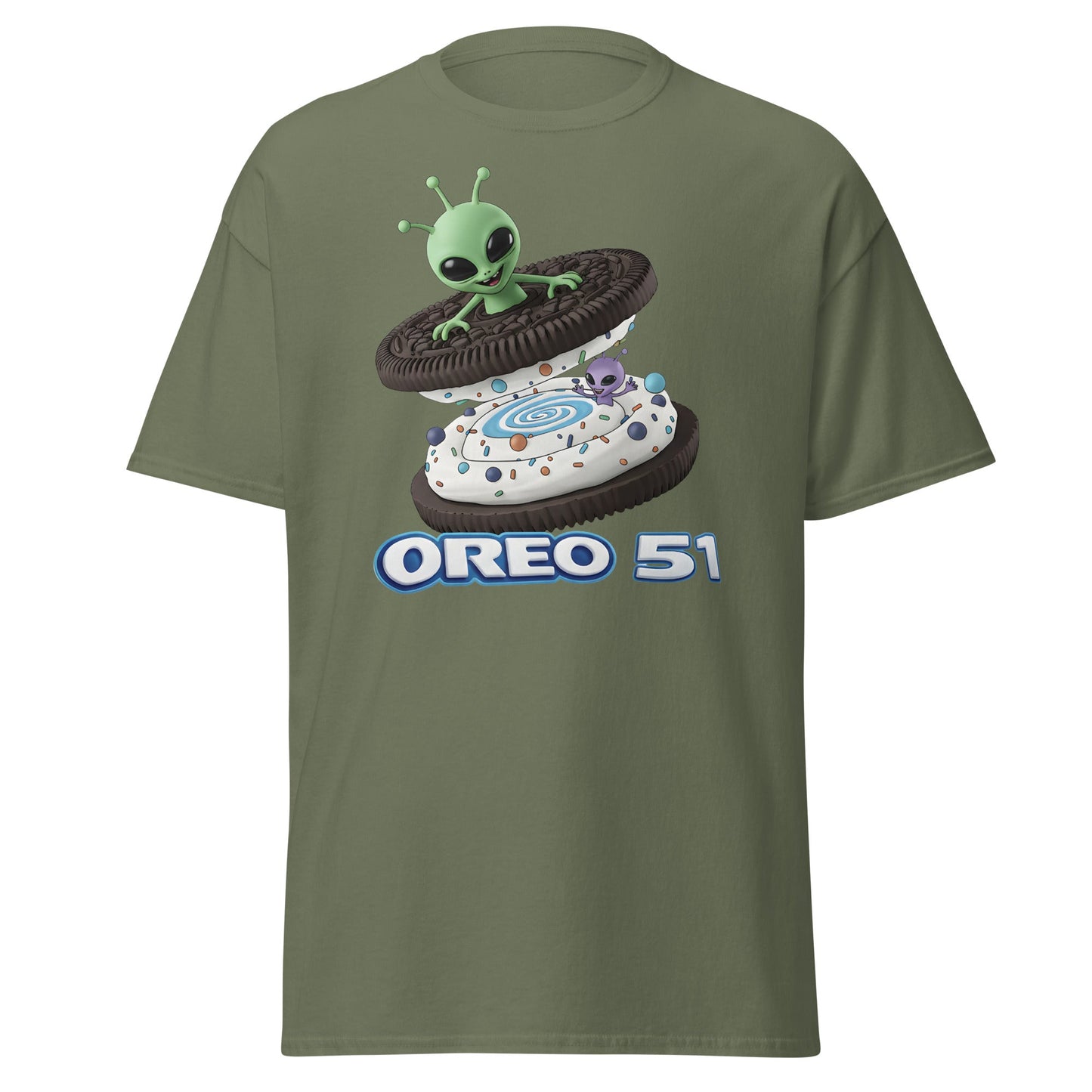 Oreo 51 Alien Cookie T-Shirt - Area 51 & UFO Fan Tee - Military Green - T-Shirts Online