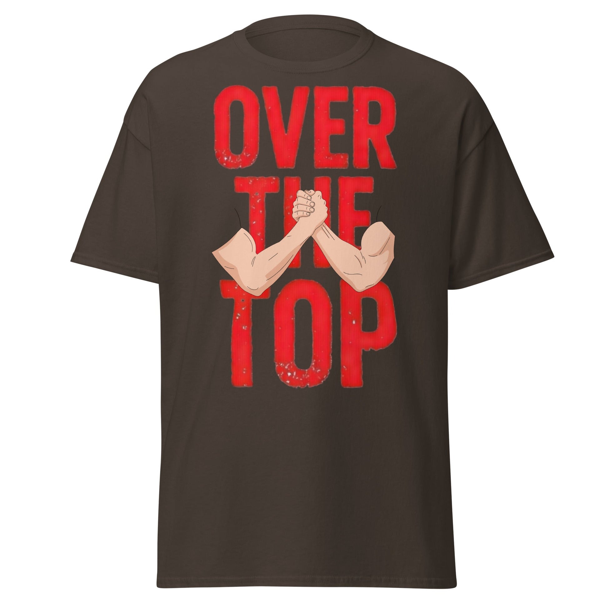 Over The Top Arm Wrestling T-Shirt - Retro Fitness Graphic - Dark Chocolate - T-Shirts Online
