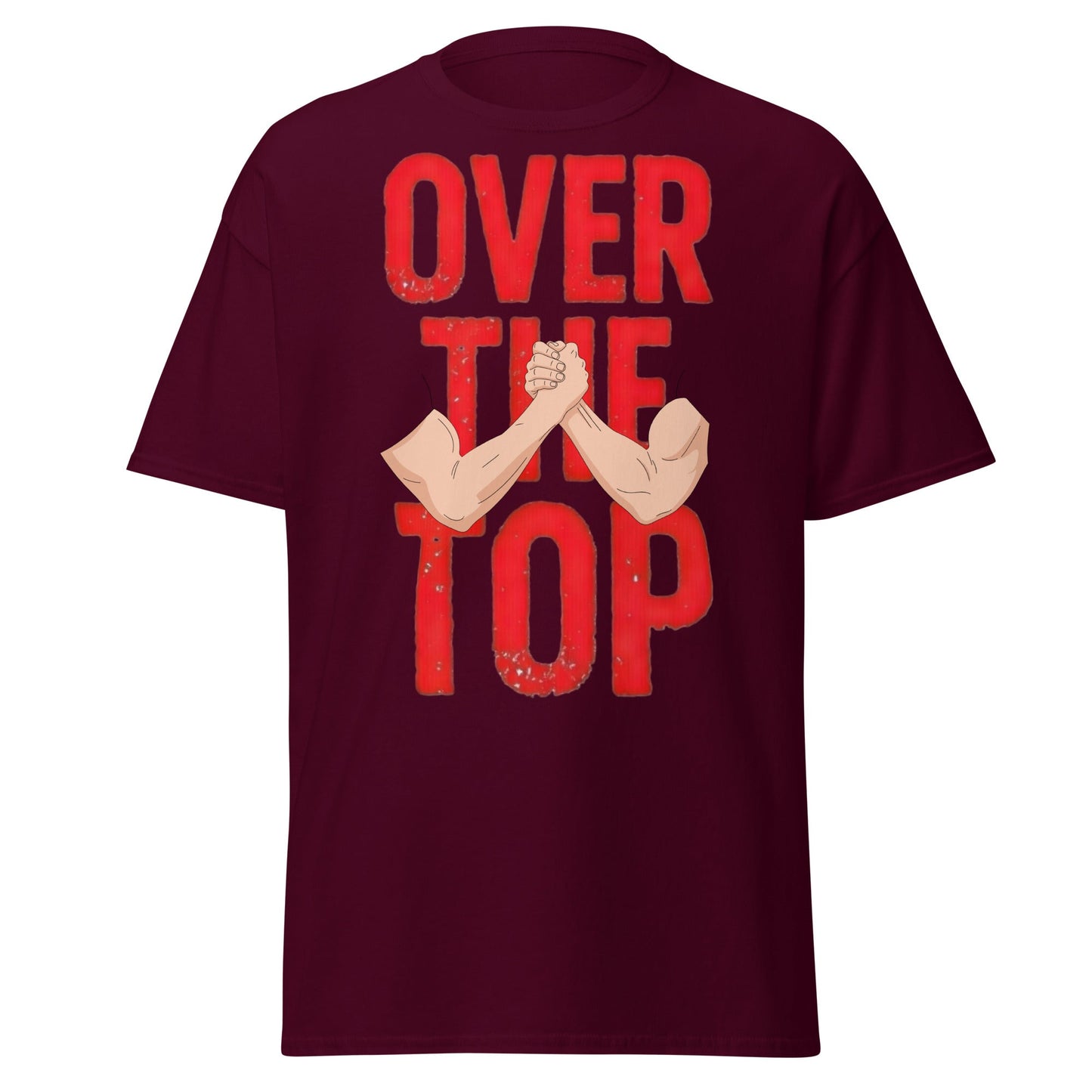 Over The Top Arm Wrestling T-Shirt - Retro Fitness Graphic - Maroon - T-Shirts Online