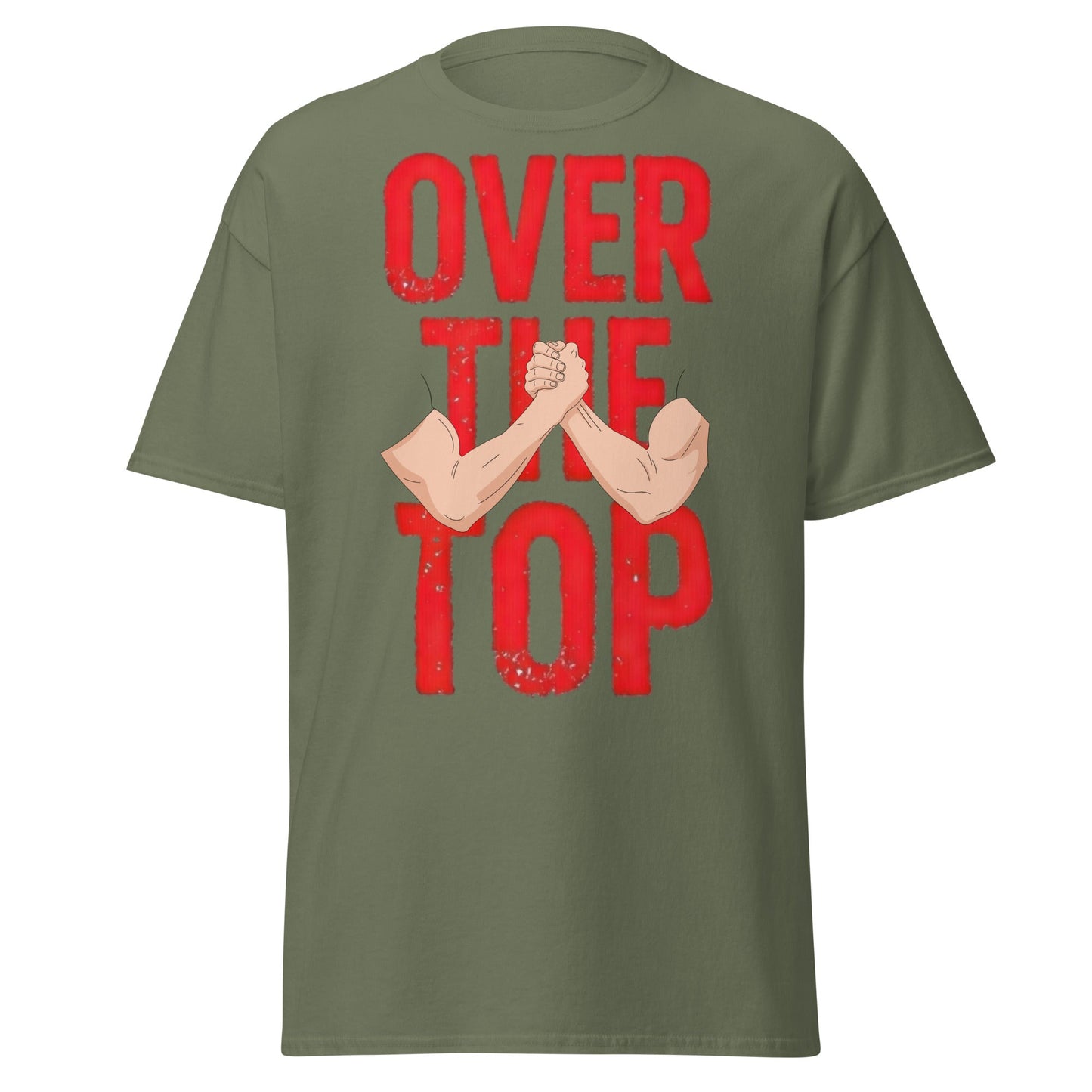 Over The Top Arm Wrestling T-Shirt - Retro Fitness Graphic - Military Green - T-Shirts Online