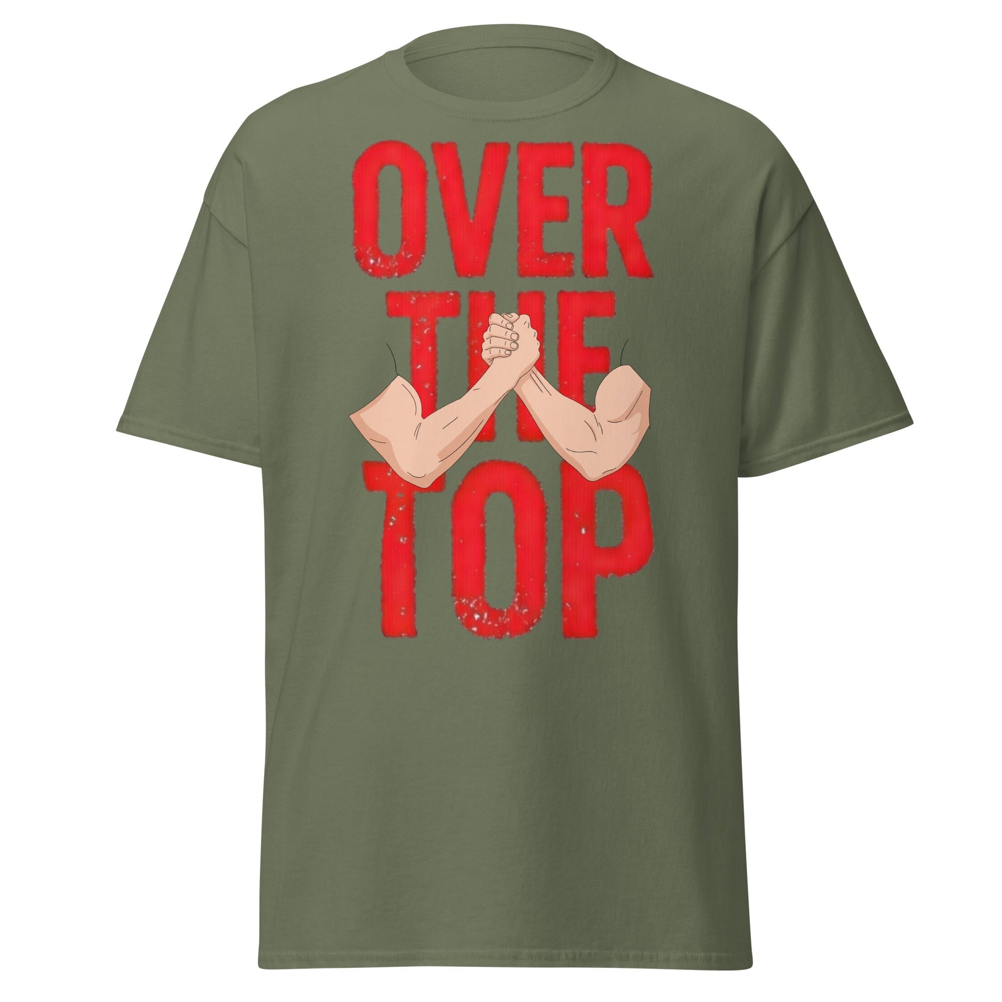 Over The Top Arm Wrestling T-Shirt - Retro Fitness Graphic - Military Green - T-Shirts Online