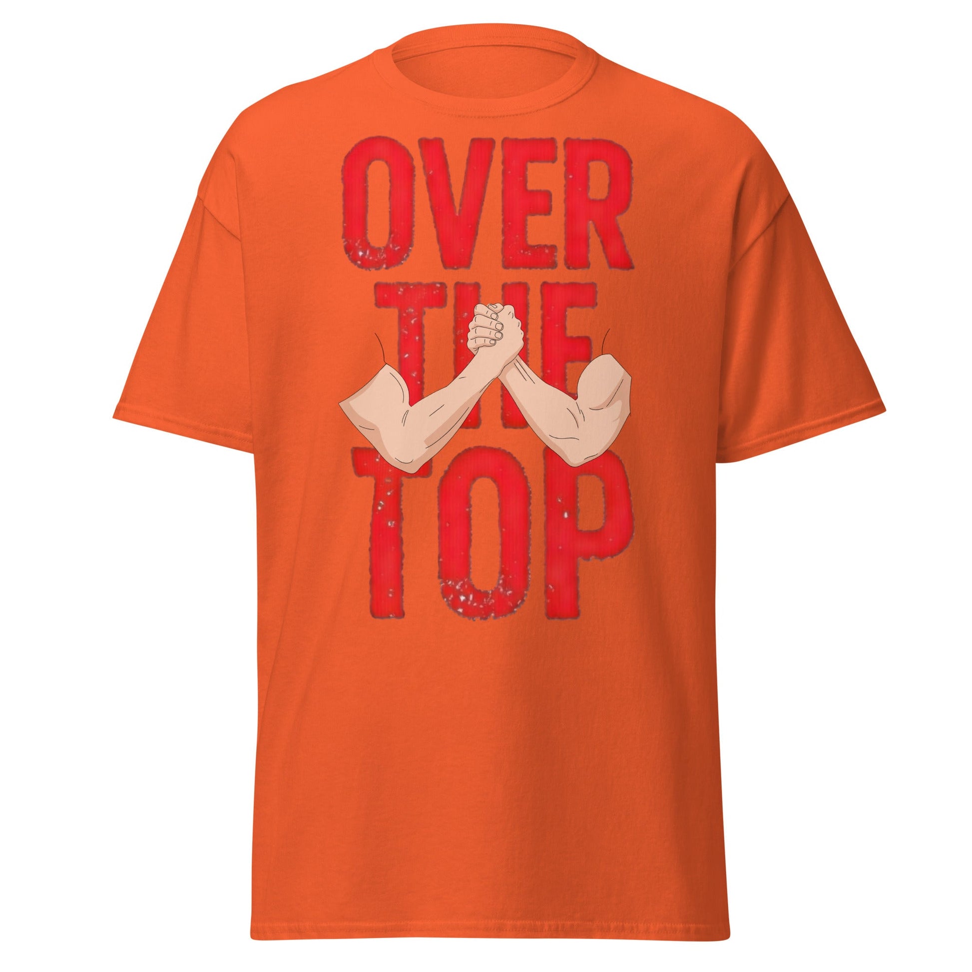 Over The Top Arm Wrestling T-Shirt - Retro Fitness Graphic - Orange - T-Shirts Online