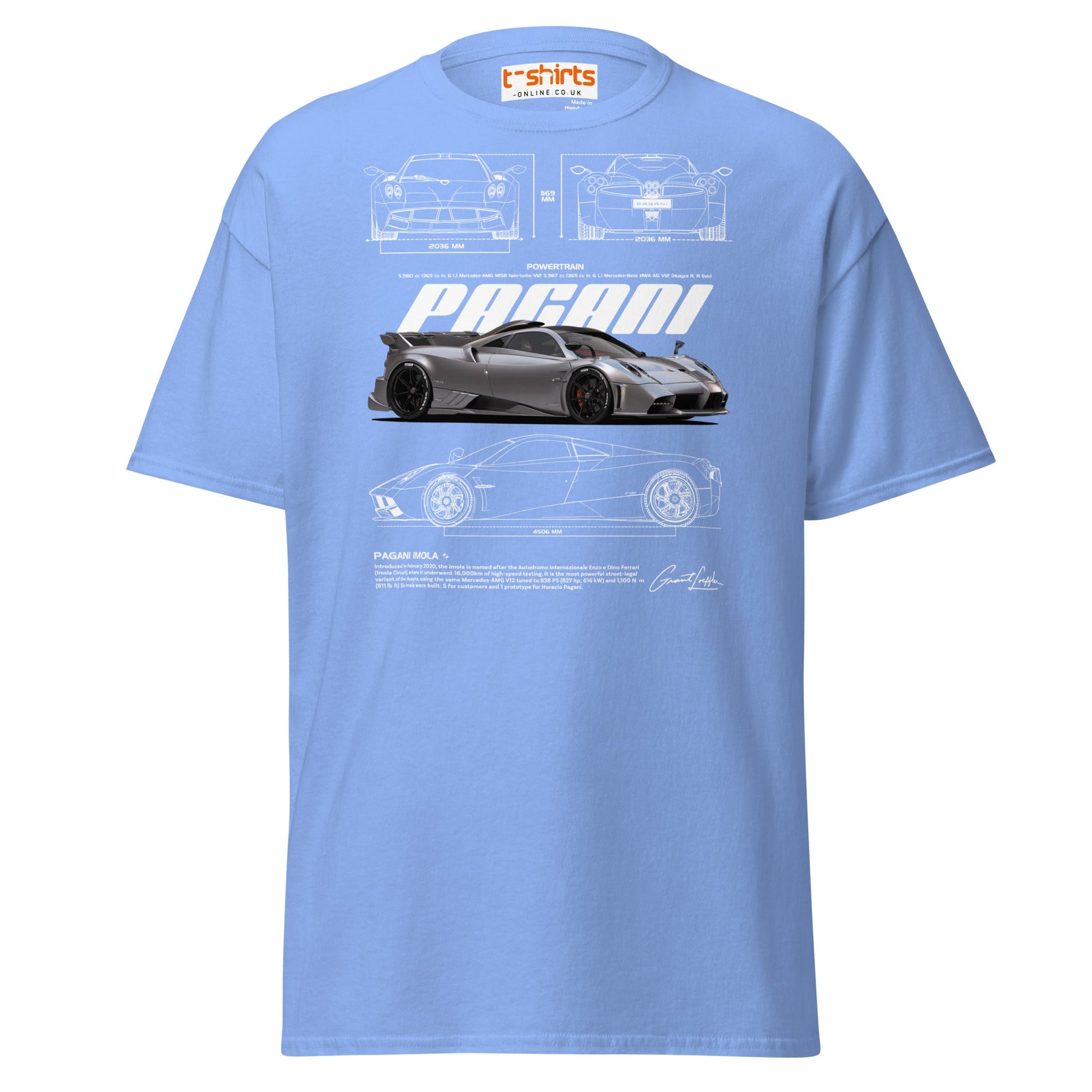 Pagani Imola T-Shirt | Italian Hypercar Enthusiast Tee - Carolina Blue - T-Shirts Online