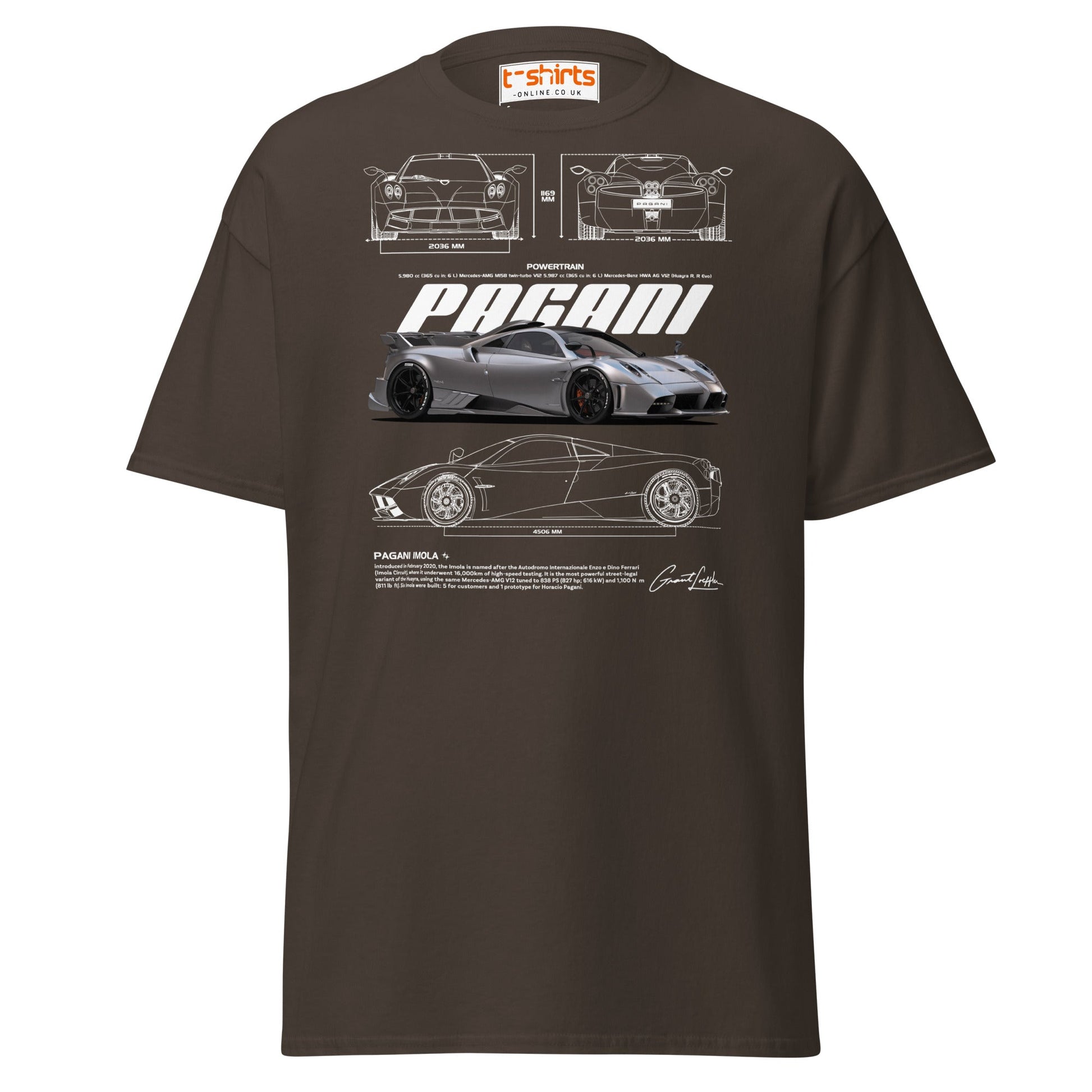 Pagani Imola T-Shirt | Italian Hypercar Enthusiast Tee - Dark Chocolate - T-Shirts Online
