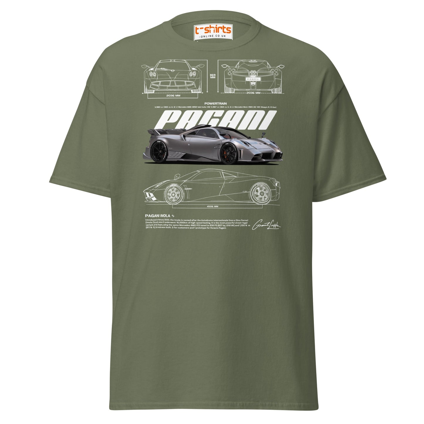 Pagani Imola T-Shirt | Italian Hypercar Enthusiast Tee - Military Green - T-Shirts Online