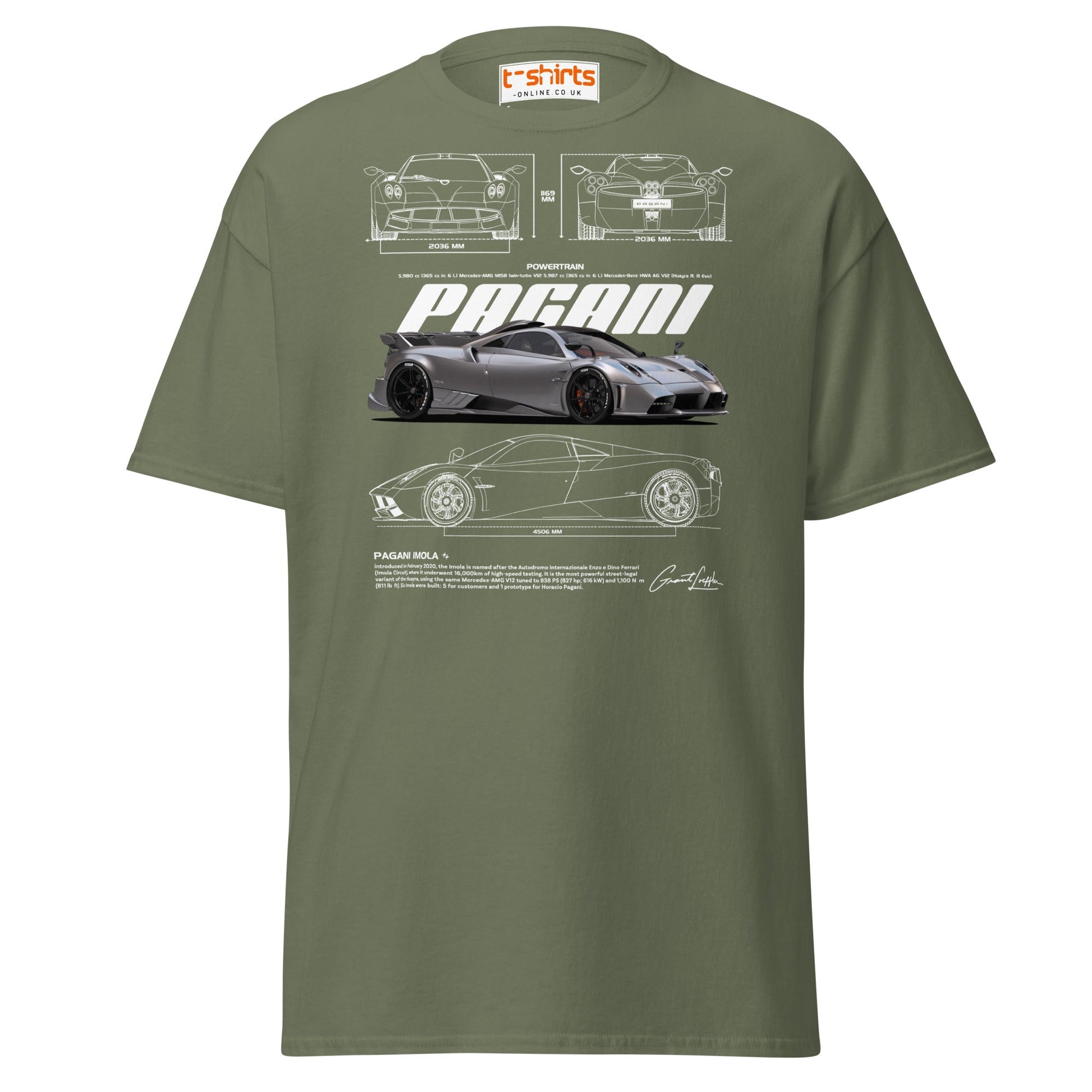 Pagani Imola T-Shirt | Italian Hypercar Enthusiast Tee - Military Green - T-Shirts Online