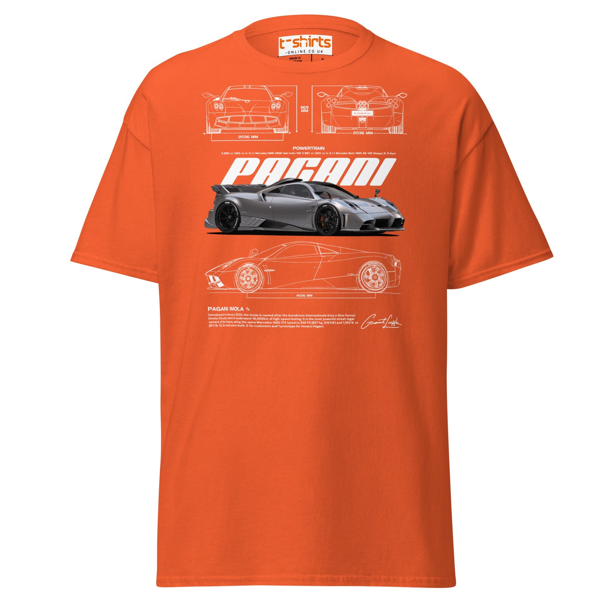 Pagani Imola T-Shirt | Italian Hypercar Enthusiast Tee - Orange - T-Shirts Online