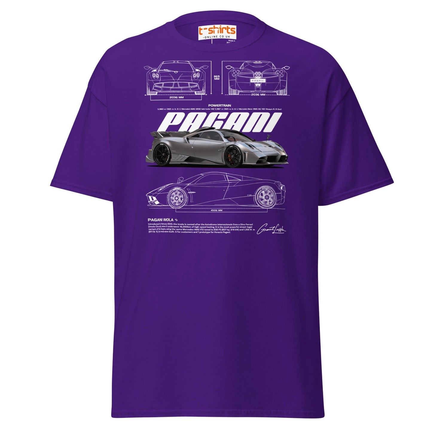 Pagani Imola T-Shirt | Italian Hypercar Enthusiast Tee - Purple - T-Shirts Online