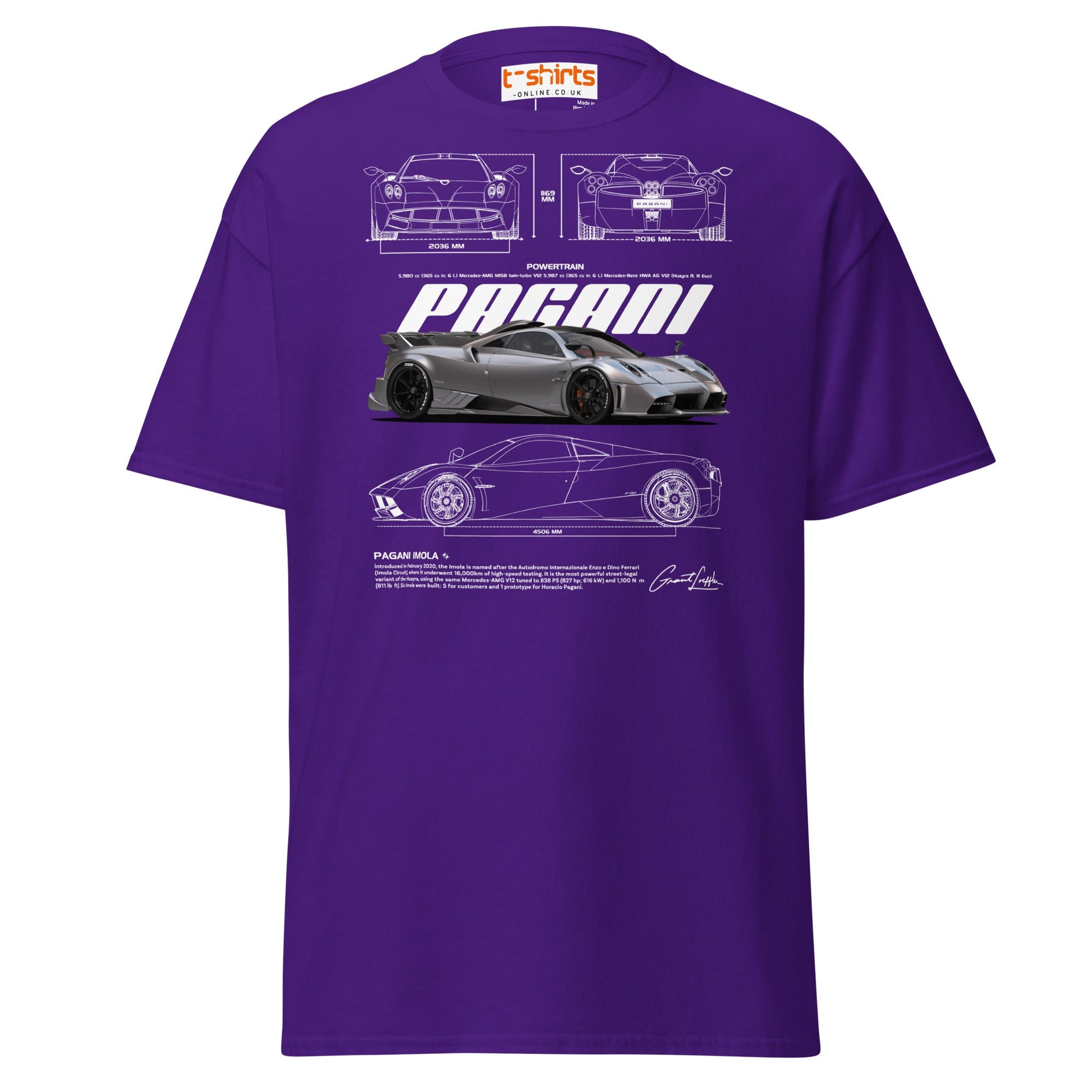Pagani Imola T-Shirt | Italian Hypercar Enthusiast Tee - Purple - T-Shirts Online
