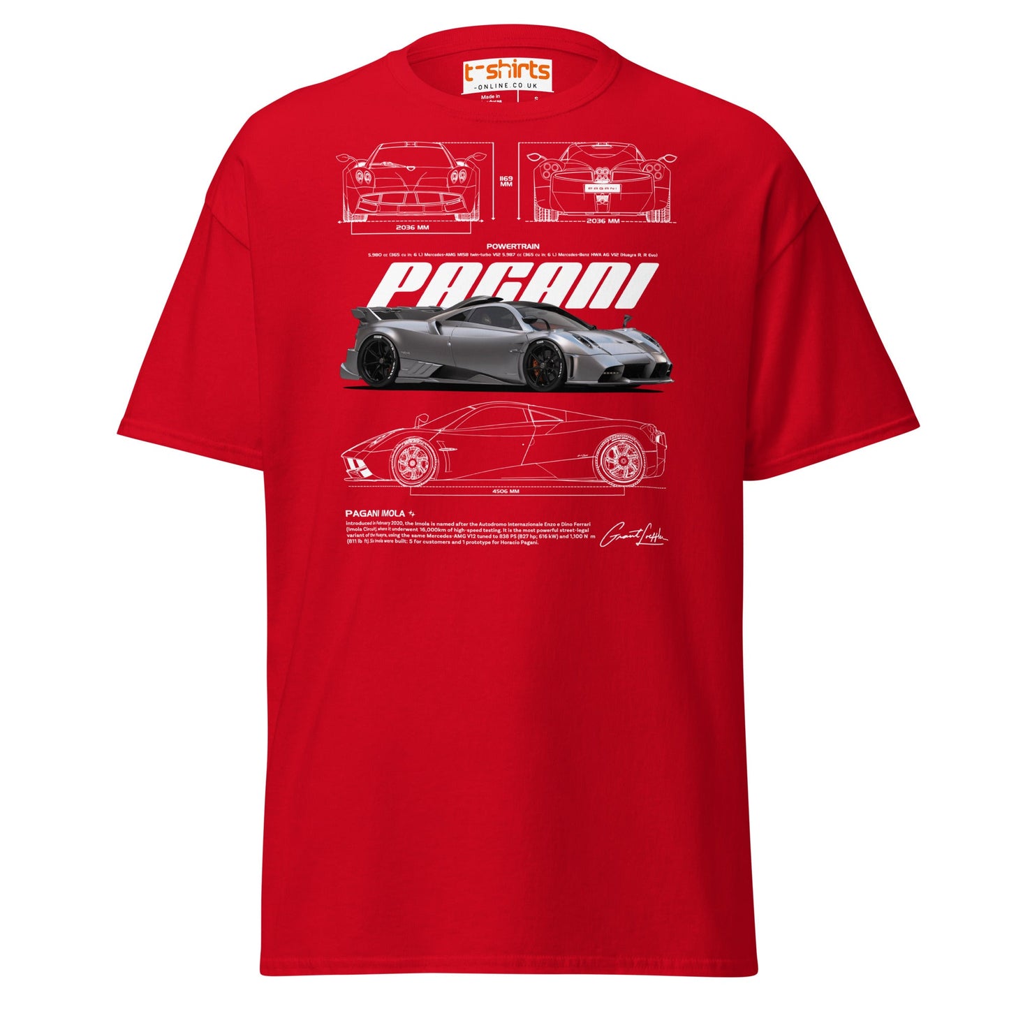 Pagani Imola T-Shirt | Italian Hypercar Enthusiast Tee - Red - T-Shirts Online